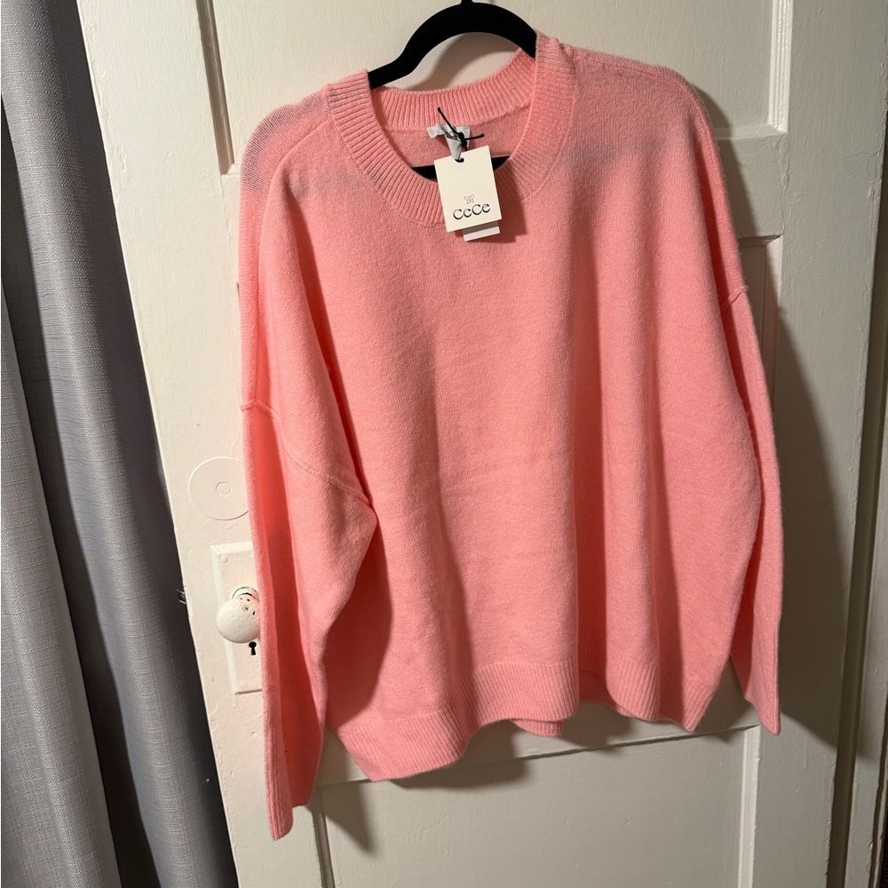 CeCe Heart Elbow Patch Sweater Prism Pink Hearts Crewneck Size XL NWT